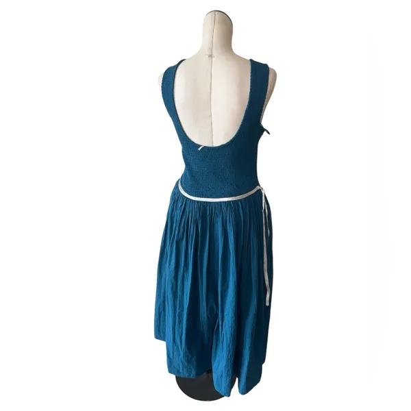 NEW Free People Nightingale Seersucker Midi Dress Tea Navy Combo Small - Image 9