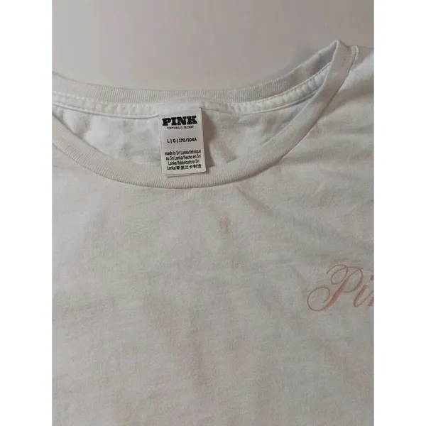 VS PINK Cropped Logo White‎ Graphic Tee Roadtrip Bound Large Athletic Gym - Image 4