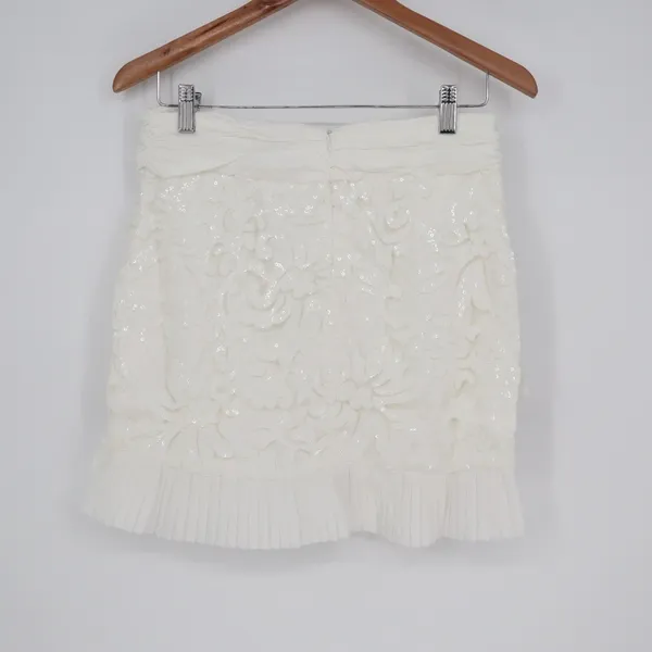 Naked Wardrobe The Statement White Sequin Floral Ruffle Mini Skirt Size M - Image 6