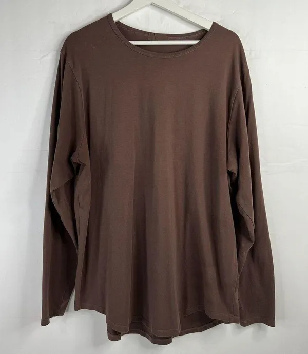 Nuuds Sz XXL Tee T-Shirt Crewneck Long Sleeve Loose Fit Curved Hem Stretch Brown - Image 3