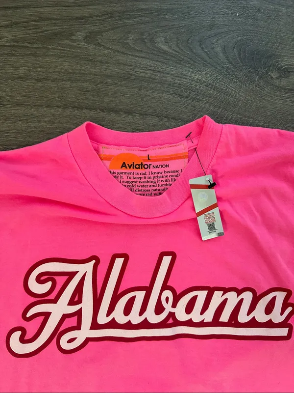 Alabama Bolt Script Logo Pink Women's T-Shirt - Image 6