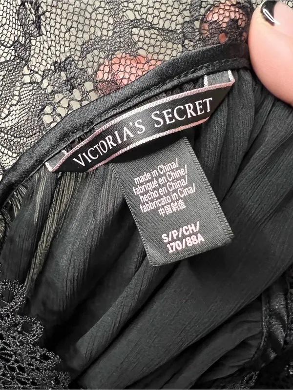 Victoria’s Secret Black Lace Semi Sheer Asymmetrical Whimsy Chemise Slip Top - Image 5