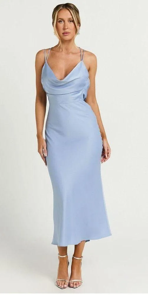 Soft Petal Midi Dress w Cowl Neck & Crossover Back - Image 8