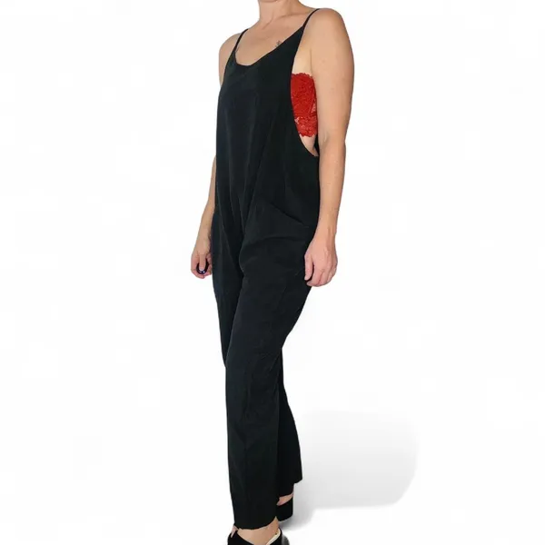 Black Casual Utility Zipper Detail Relaxed Sleeveless Jumpsuit - Image 2