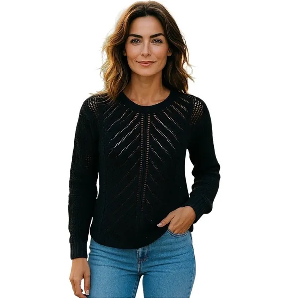 Chelsea & Theodore Navy Crochet Sweater XL Sheer Hi Low Beach Cover Up - Image 9