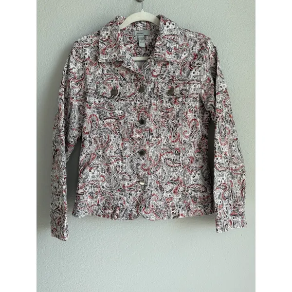 Analogy Paisley Tapestry Jacket Red Black Jacquard Boho Button Front Medium - Image 3