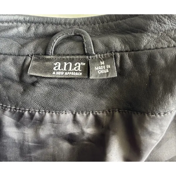 ⁠a.n.a Womens Black Genuine Leather Bomber Jacket Band Collar Medium Zip Y2K - Image 6
