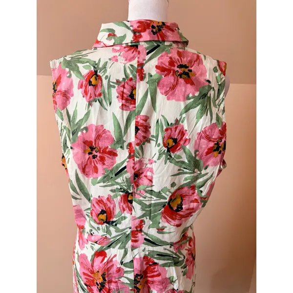 Tahari Floral Midi Dress Womens 12 Pink New Sleeveless Linen Blend Collared‎ - Image 14