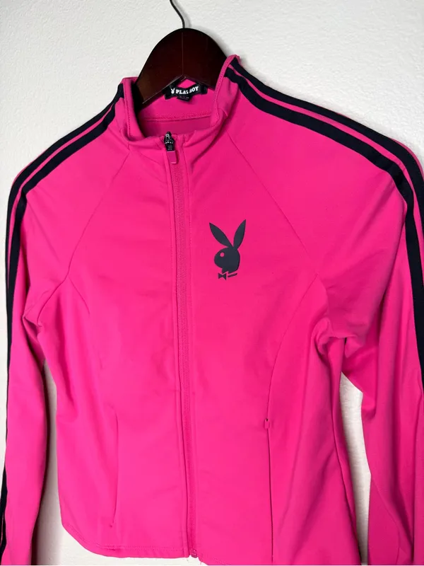 Vintage Playboy Women Pink Track Jacket Zip Up Y2K Streetwear XS - Image 3