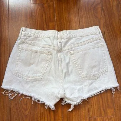 AGOLDE White Parker High Waisted Frayed Denim Shorts - Image 3