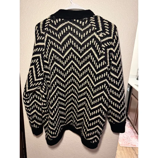 Forever 21 Womens Open Front Chevron Zigzag Knit Cardigan Sweater Black Cream M - Image 4