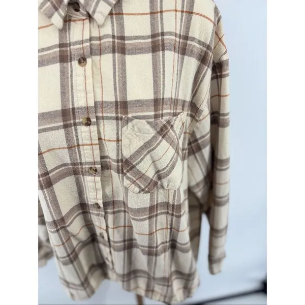 Dizzy Lizzy Plaid Flannel Button Down Shirt Large Cream - Image 10