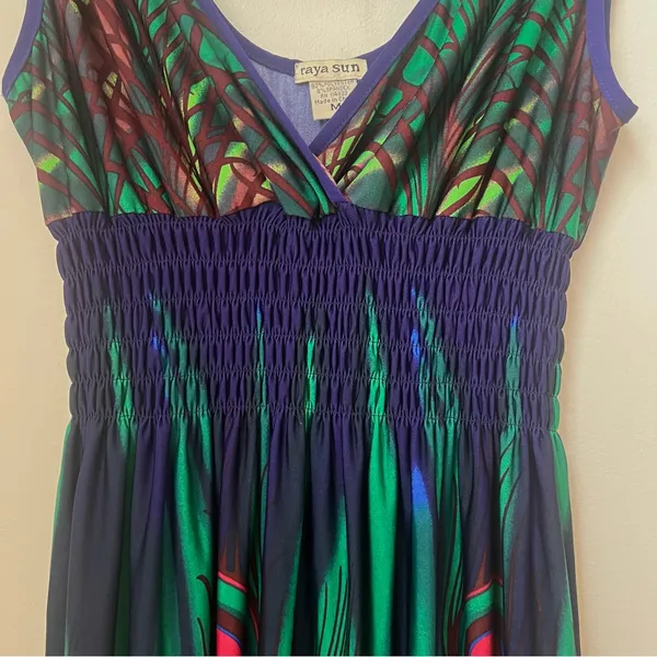 Raya Sun Sleeveless Dress Womens Size Medium Blue Green Turquoise Peacock - Image 3