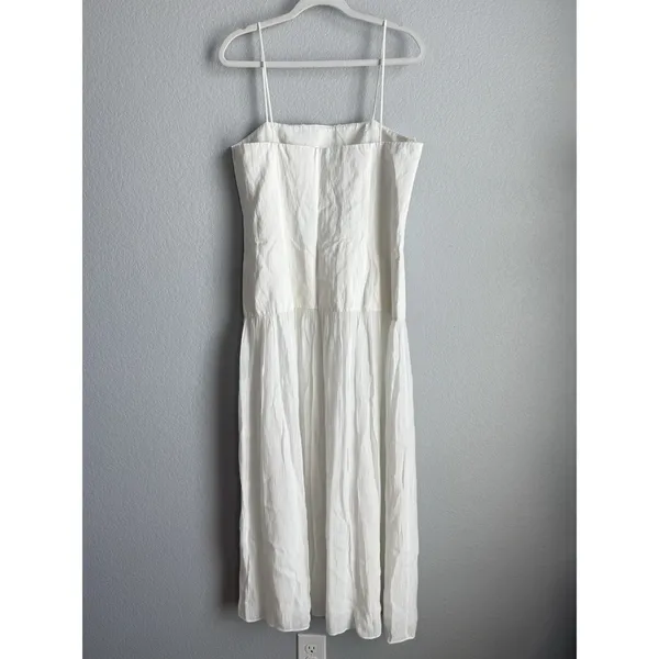 Zara ZW Collection Drop Waist MIDI Dress Oyster White Square Neck Minimalist XL - Image 9