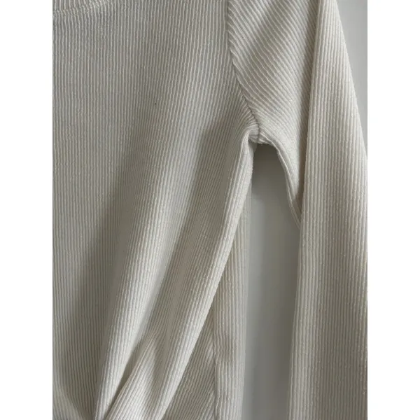 Madewell Ribbed Knit Long Sleeve Knot Front Cropped Top Ivory‎ Size S - Image 4