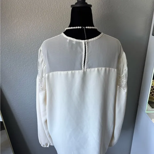 Express Cream Blouse with Lace Accents - Image 3