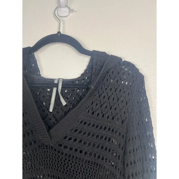 Anthropologie Women's Long Sleeve Open Knit Tunic‎ Length Sweater Black Sz M - Image 2