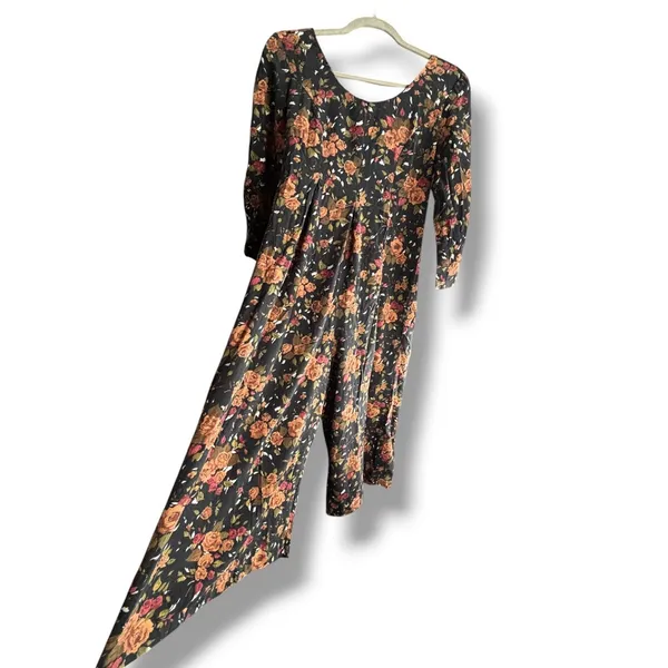 Vintage All That Jazz Dark Floral Rayon Cropped Jumpsuit 90s Grunge Romantic - Image 5
