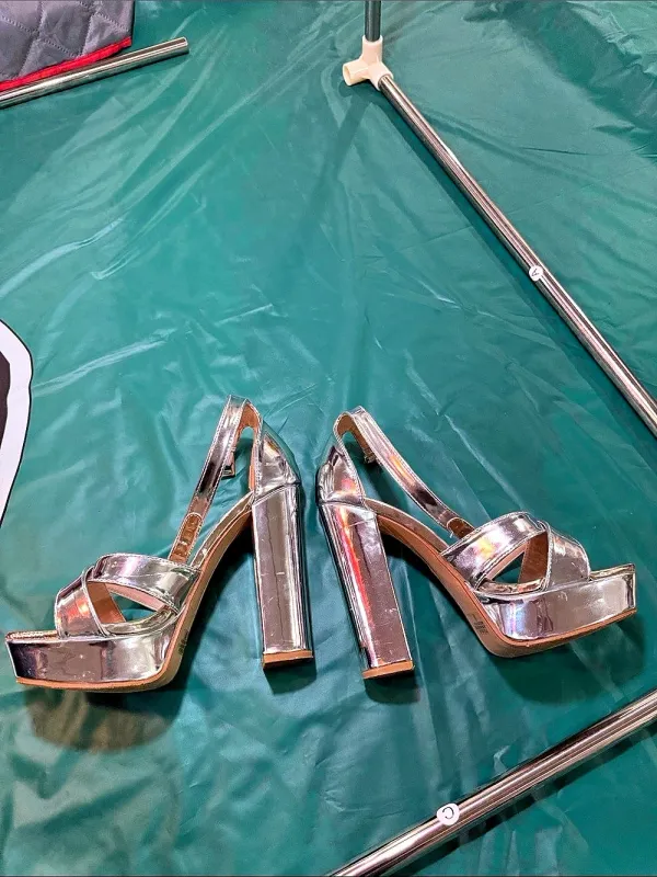 Forever Metallic Platform Heels in Silver - Image 3