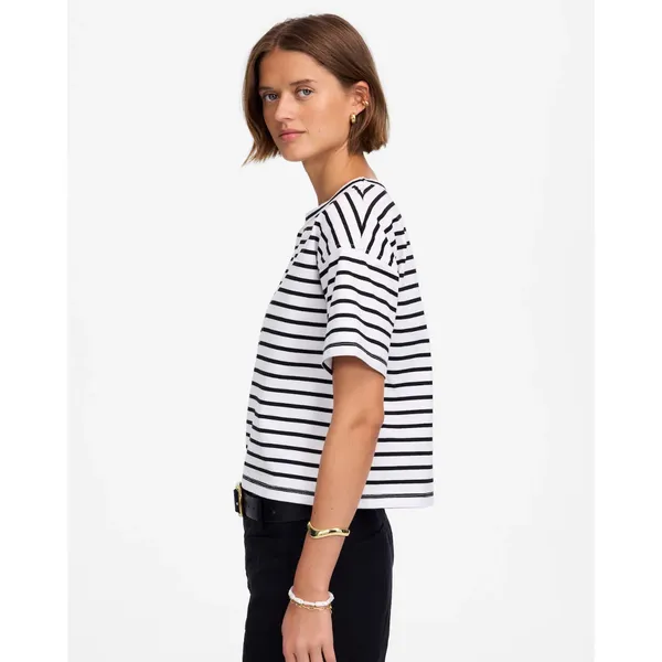 Madewell Everyday Boxy Crop Tee Short Striped Cotton White Relaxed XXS NWT - Image 3
