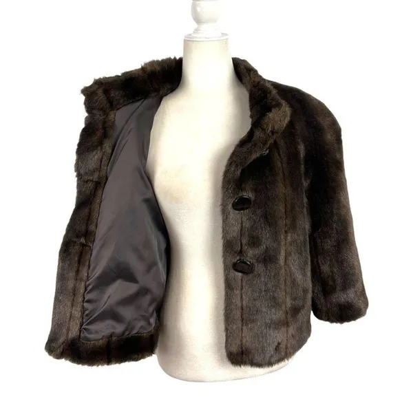 Alpine Studio Women's Fur Faux Brown Cropped Coat Jacket Size Medium - Image 10