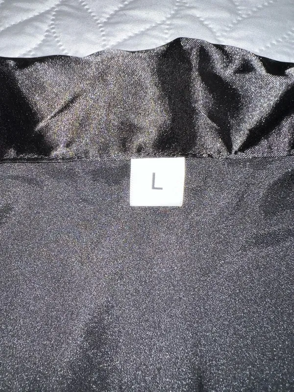 Women's Satin look/ feel Pajama Set - Black with White Piping - Image 13