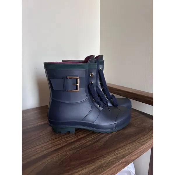 Tommy Hilfiger‎ Womens Navy Blue Lace Up Rubber Rain Boots Side Buckle Size 6 - Image 5