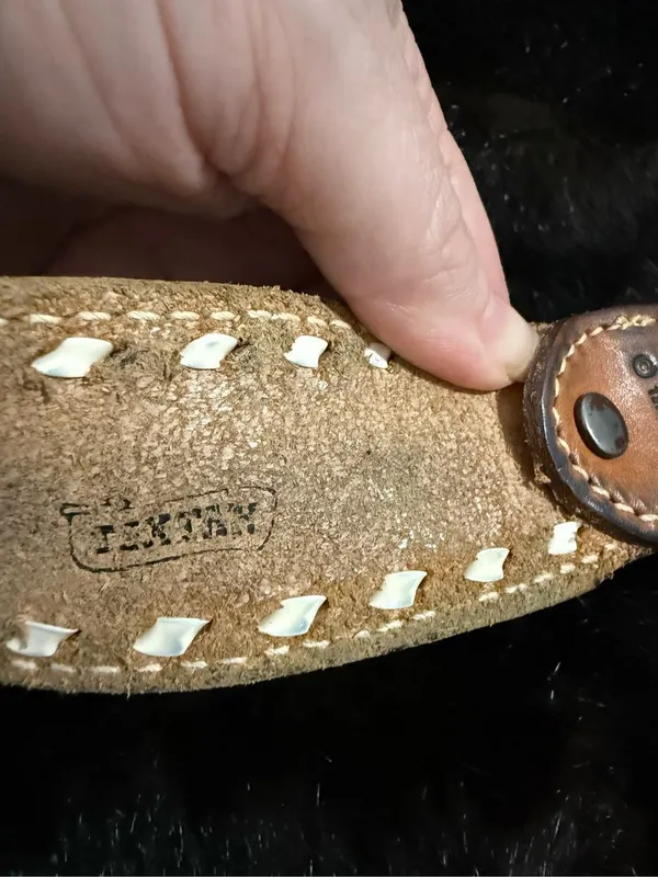Vintage Tooled Cowhide Belt Tex tan 34” Floral Tan Gold Leather fall acorn leave - Image 5