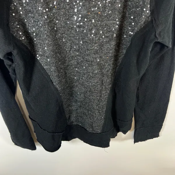 Free People‎ Sequin Mixed Media Hoodie Black Charcoal Grey Pullover Small boho - Image 3