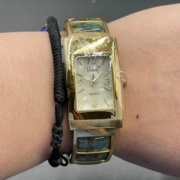 Vivani Abalone Watch Women 22mm Silver Tone MOP Dial Cuff Untested Original Box - Image 9