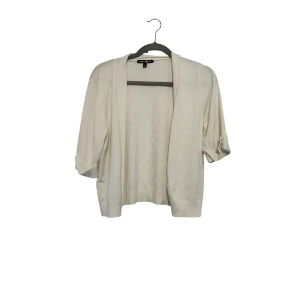 Cable‎ & Gauge White Open-Front Cardigan With Button-Detail Sleeves Size XL - Image 2