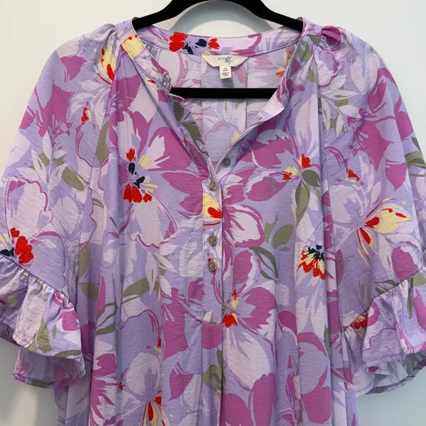 Terra & Sky Women's Plus 0X 14W Purple Floral Ruffle Sleeve Maxi Dress Tiered - Image 5