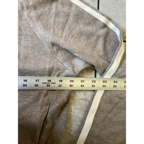 Halara NWOT Women Ribbed Knit Track Jacket Taupe Brown Zip Mock Neck Striped M - Image 3
