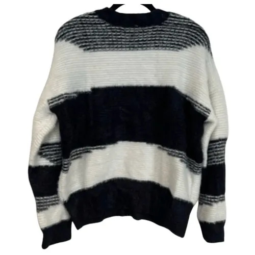 KNOX ROSE Women's Sweater XXL Black White Striped Fuzzy V‎ Neck Cozy Knit Target - Image 5