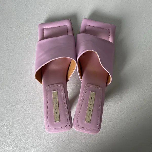 GLOW Leather Heels Square Toe Pink Purple Backless Slip On Women's Size 8 - Image 5