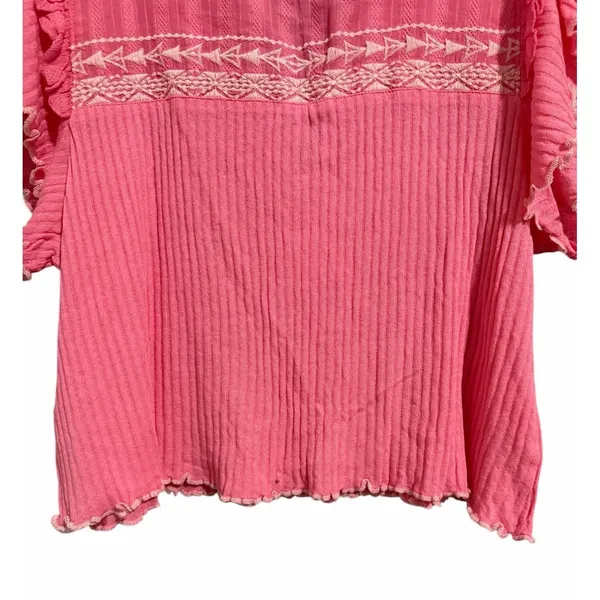 Free People Sarafina Embroidered Top‎ Pink Rose Women's Size Small - Image 6