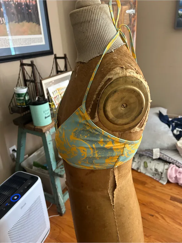 Icon Swim Yellow & Light Blue Marble String Bikini Top | Size Large (New) - Image 10