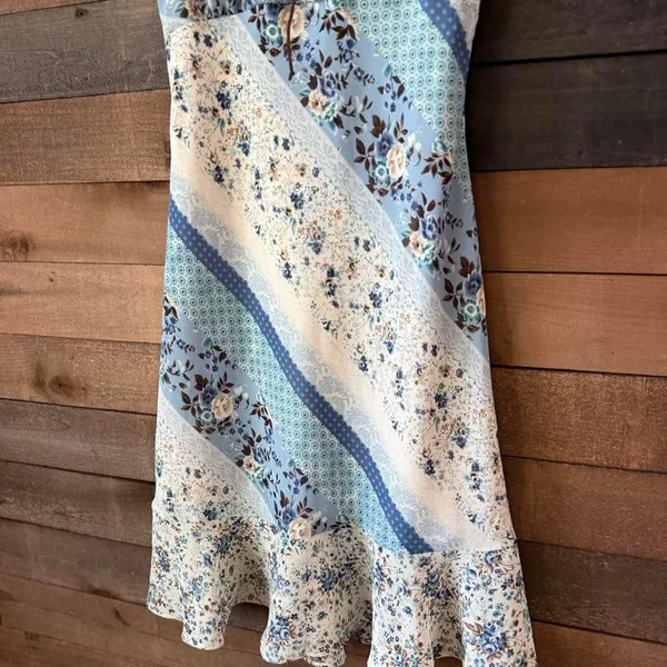 Vintage Breakin Loose Blue Patchwork Floral Midi Dress Cottagecore Y2K - Image 7