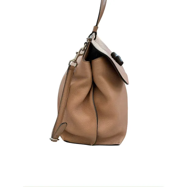 Gucci Large Bamboo Daily 370830 Camel Leather Top Handle 2Way Bag Striped Lining - Image 3