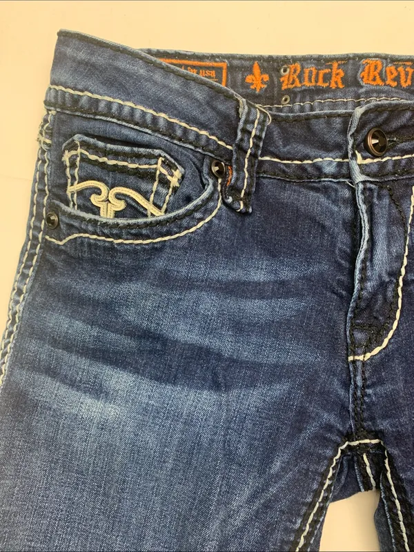 Rock Revival size 31 Eugenia denim Indigo Bootcut Jeans Contrast Stitching west - Image 5