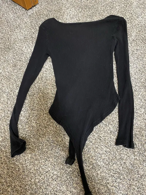 ROMWE Black Asymmetrical Long Sleeve Bodysuit - Image 7