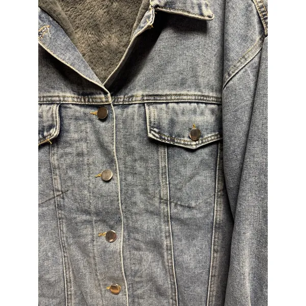BEI BEI Women's XL Denim Truck Jacket Faux Fur Lining‎ Detach Collar NWOT - Image 5