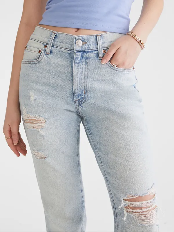 Aéropostale Women’s 2S High Rise Flare Jeans Light Wash Distressed Ripped Y2K - Image 3