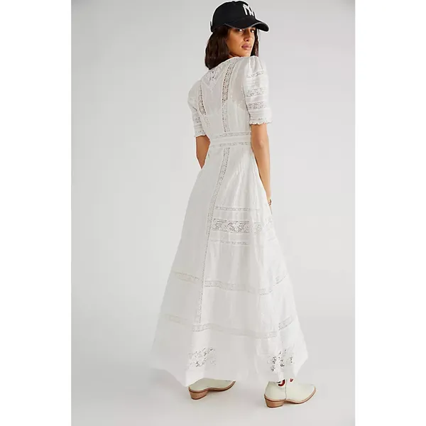 LoveShackFancy Kylen Victorian Lace Trim Maxi Dress White Women's Size US 0 - Image 2