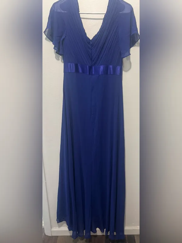 Ever Pretty Navy V-Neck Chiffon Maxi Dress with Flutter Sleeves - Image 9