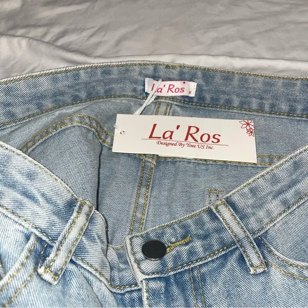 La’ Ros Rhinestone Fringe Cutoff Denim Jean Shorts - Image 6
