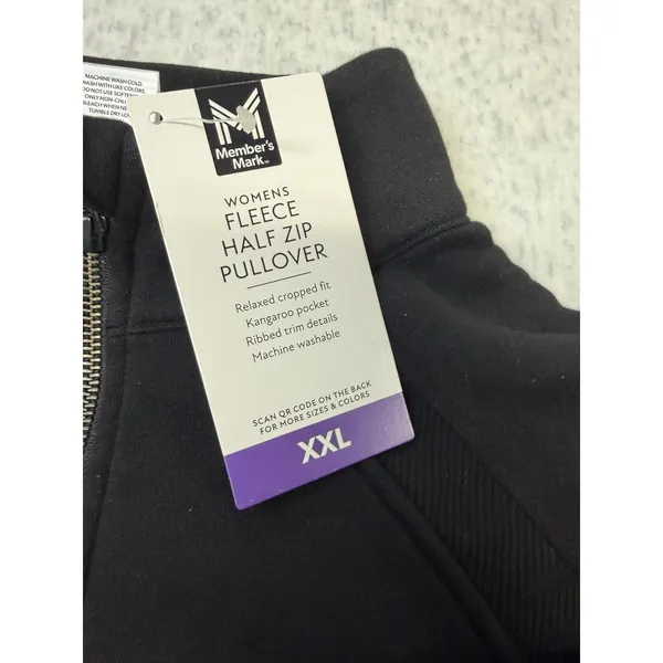 Member's Mark Womens Fleece Half‎ Zip Pullover Black Relaxed Cropped XXL NWT - Image 4