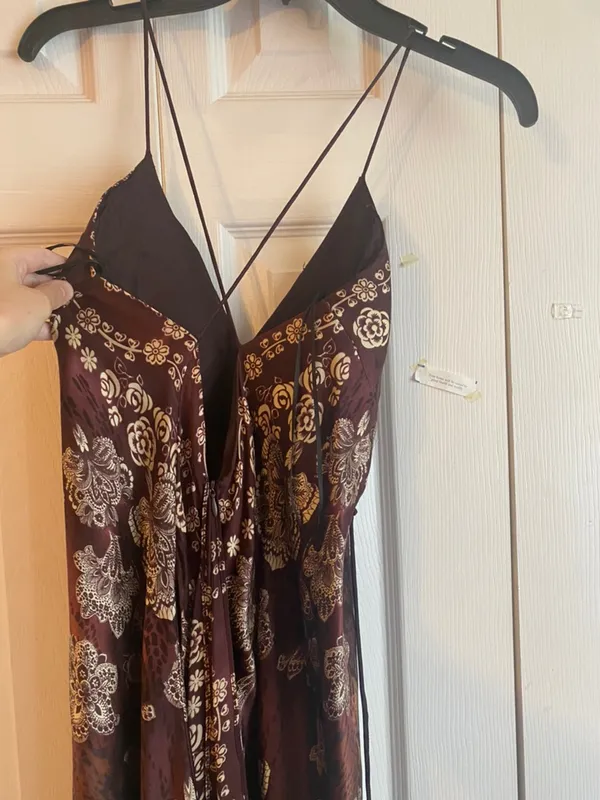 Floral Satin Dress Brown Size 4 - Image 5