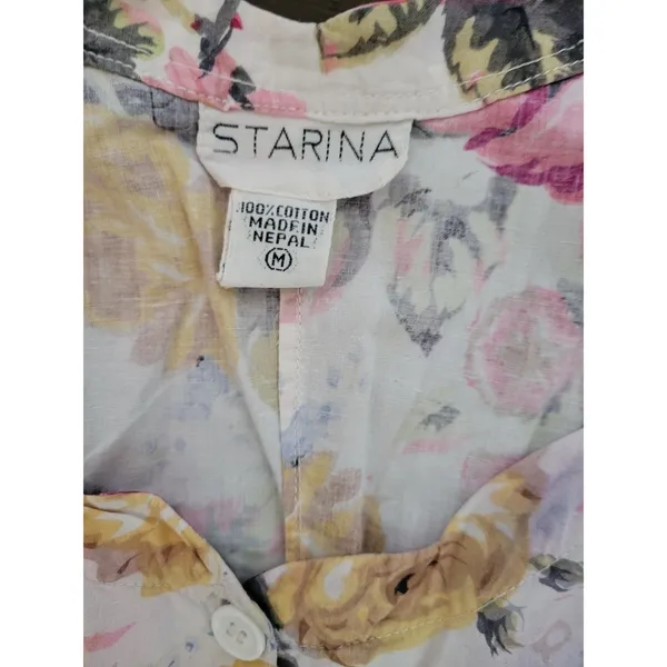 Vintage STARINA Floral Cottage Core Dress SZ M Pink Rose Button Front & Pockets - Image 10