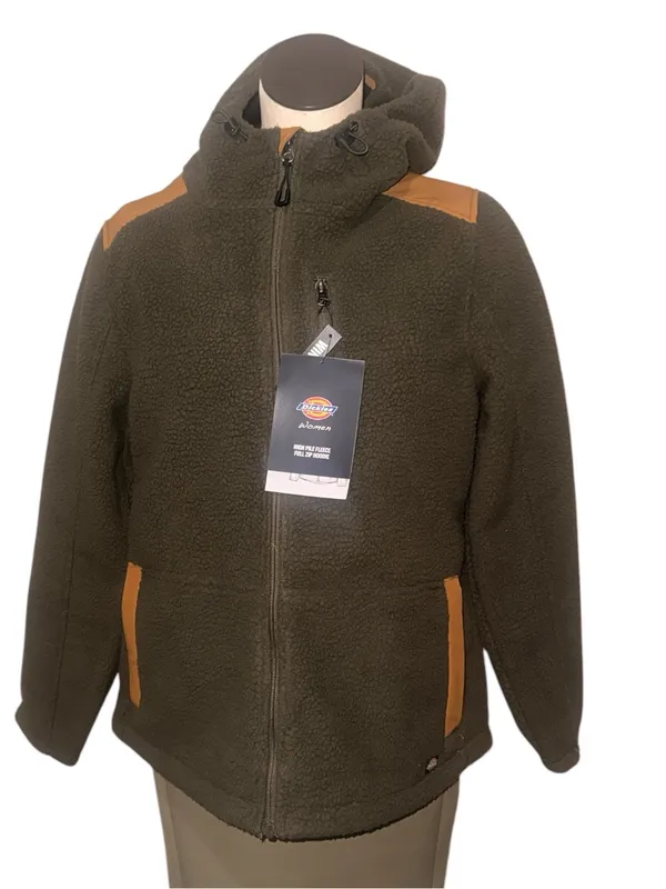 NWT Dickies Windproof High Pile Fleece Bonded Knit Jacket Moss Green Full Zip - Image 2